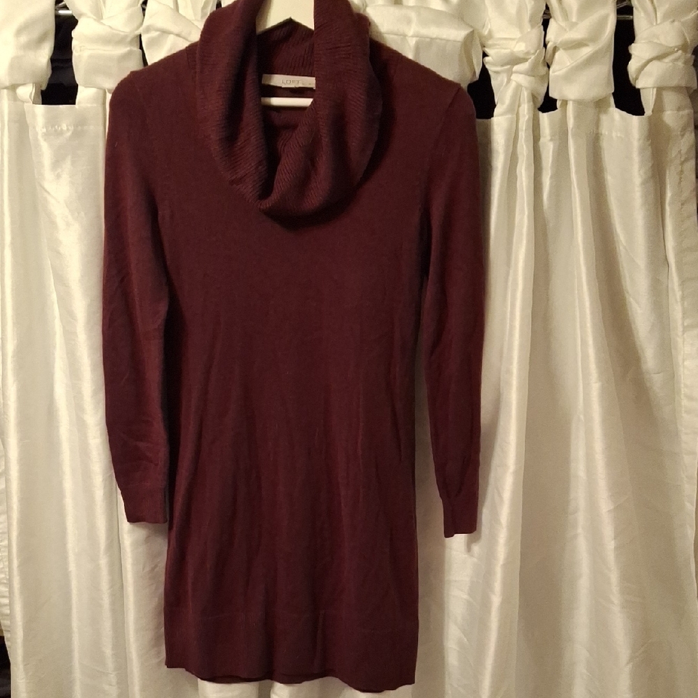 LOFT Burgundy Cowl Neck Sweater Dress XSP